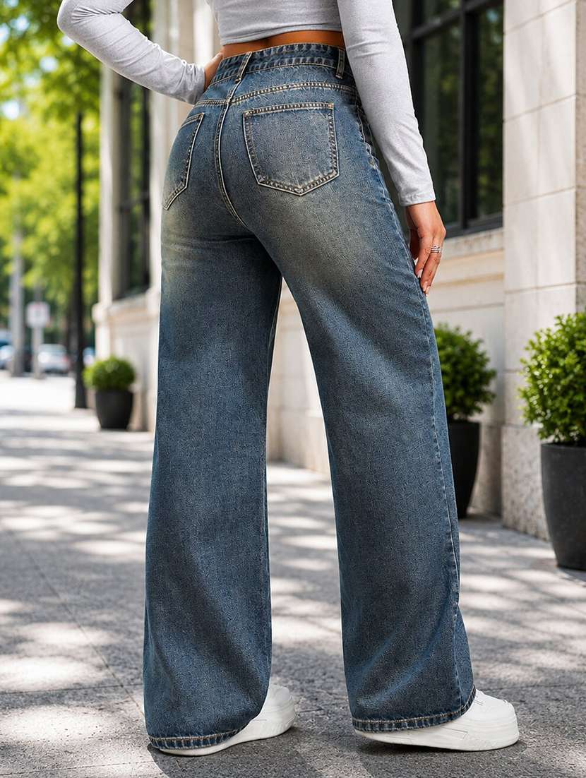 women washed high rise baggy jeans - 22603860 -  Standard Image - 3