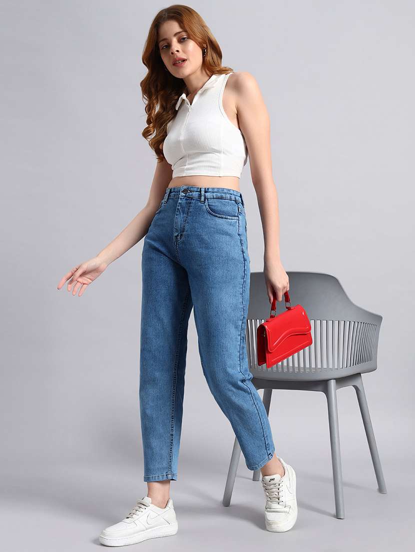 women solid high rise mom fit jeans - 22603862 -  Standard Image - 5