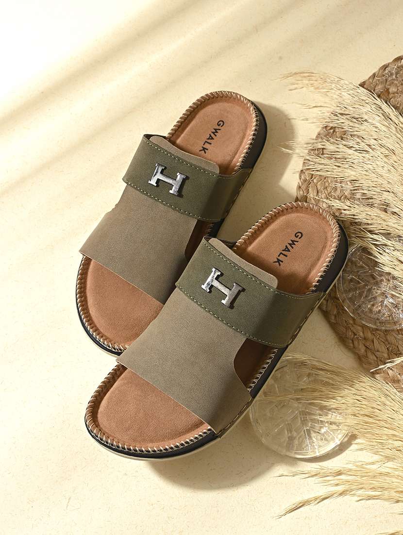 men colourblocked slip on sandal