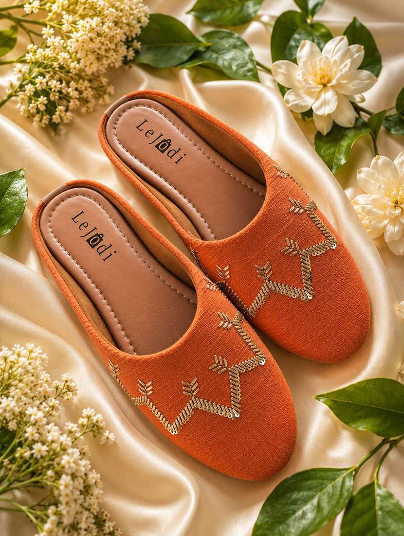 women embroidered slip on mules