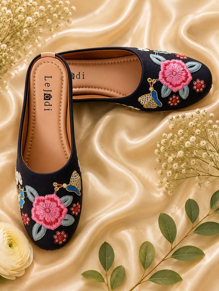 women embroidered slip on mules