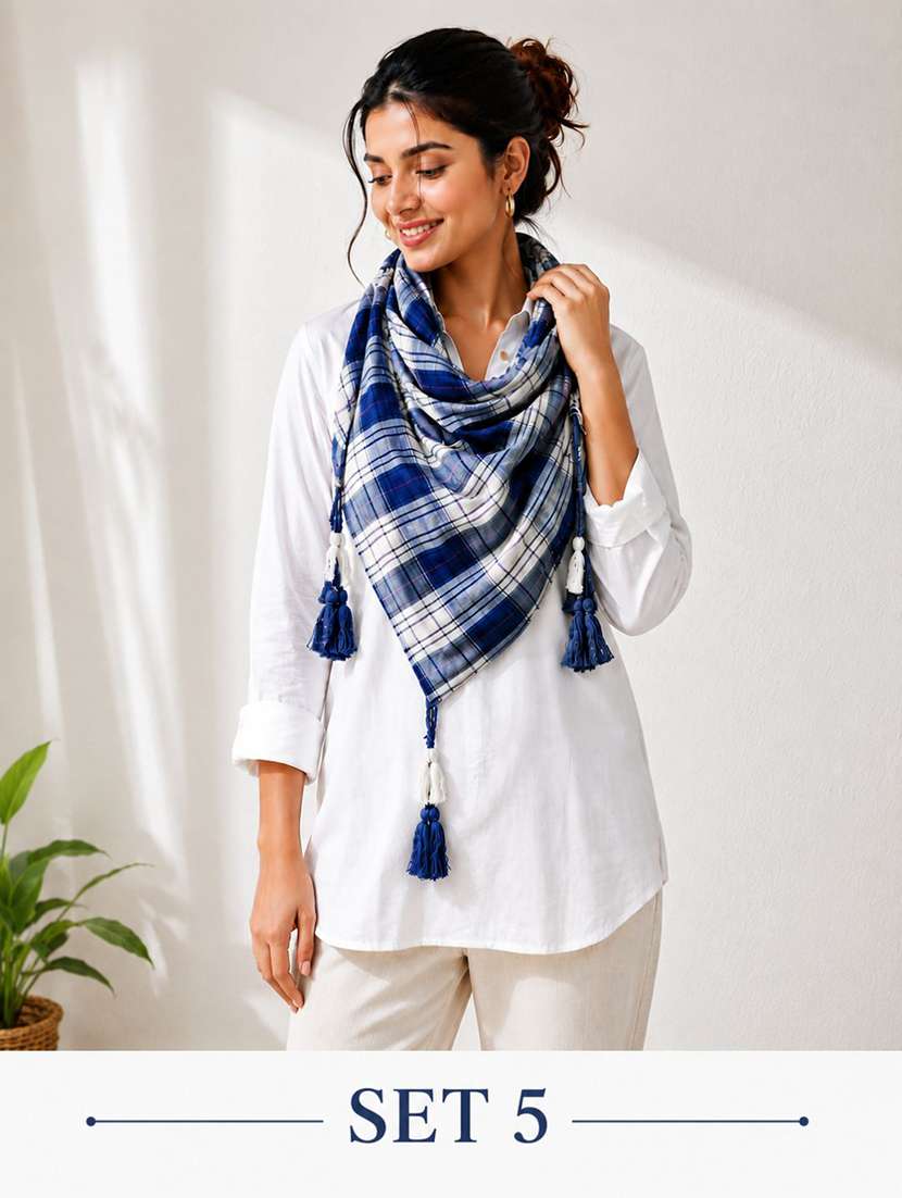 women pack of 5 checkered scarves