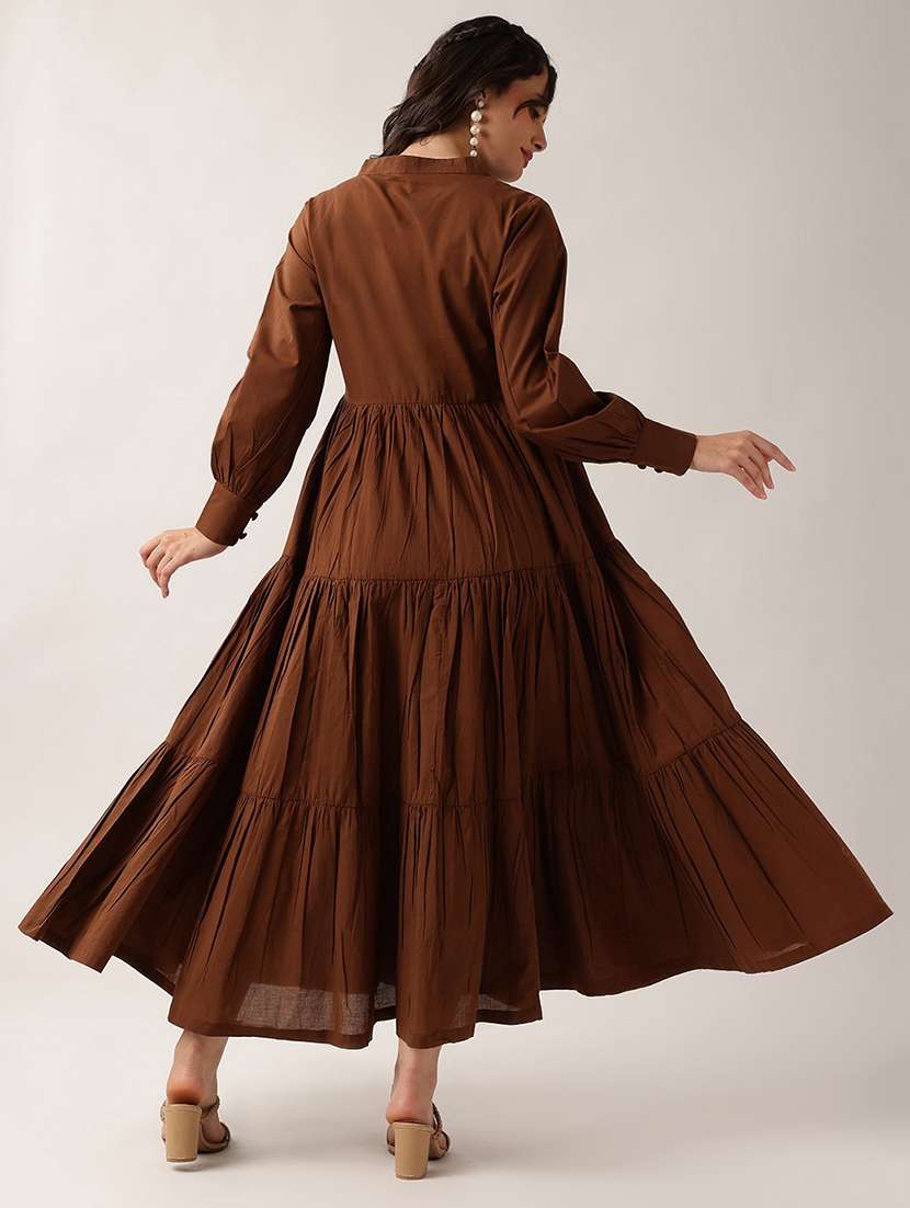 Women Solid Long Sleeves Tiered Dress - 22604032 -  Standard Image - 3