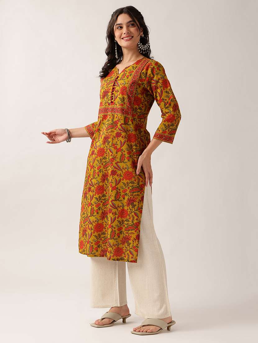 women printed three quarter sleeve straight kurta - 22604035 -  Standard Image - 3