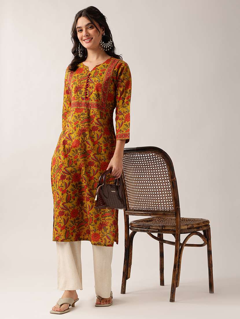 women printed three quarter sleeve straight kurta - 22604035 -  Standard Image - 5
