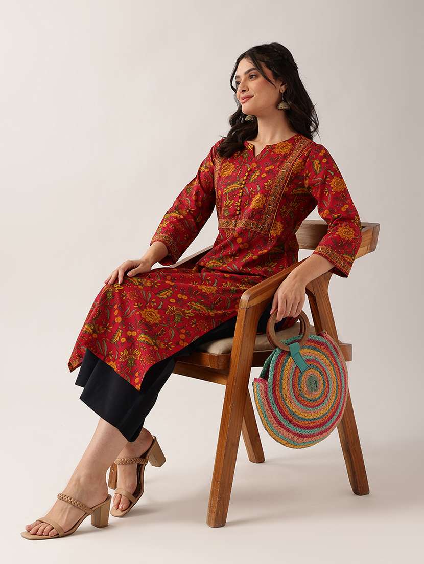 women printed three quarter sleeve straight kurta - 22604036 -  Standard Image - 5