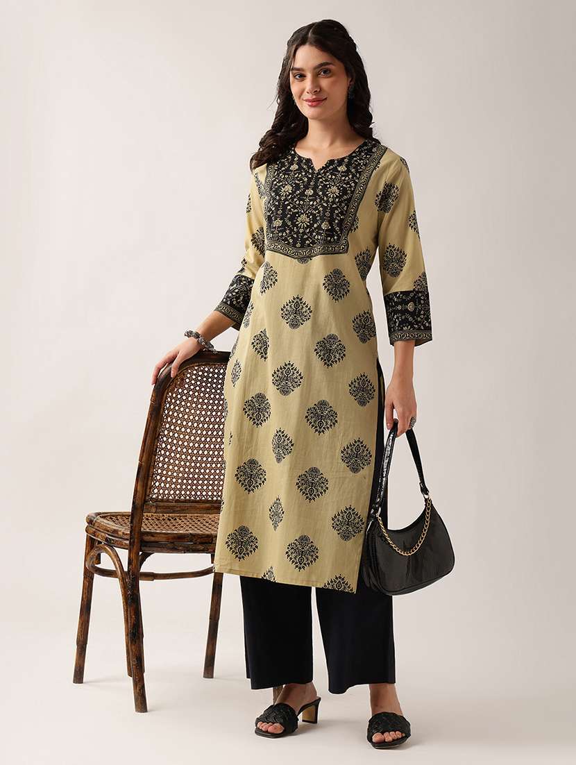 women printed three quarter sleeve straight kurta - 22604041 -  Standard Image - 5
