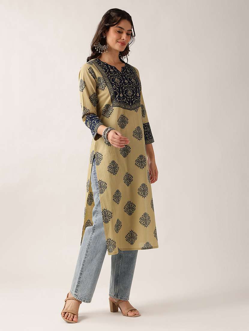 women printed three quarter sleeve straight kurta - 22604042 -  Standard Image - 3