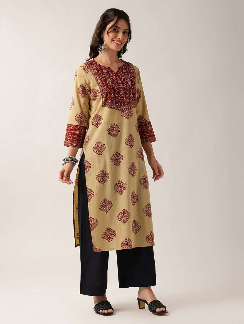 women printed three quarter sleeve straight kurta - 22604043 -  Standard Image - 3