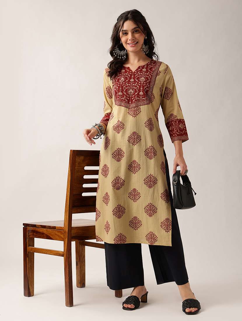 women printed three quarter sleeve straight kurta - 22604043 -  Standard Image - 5