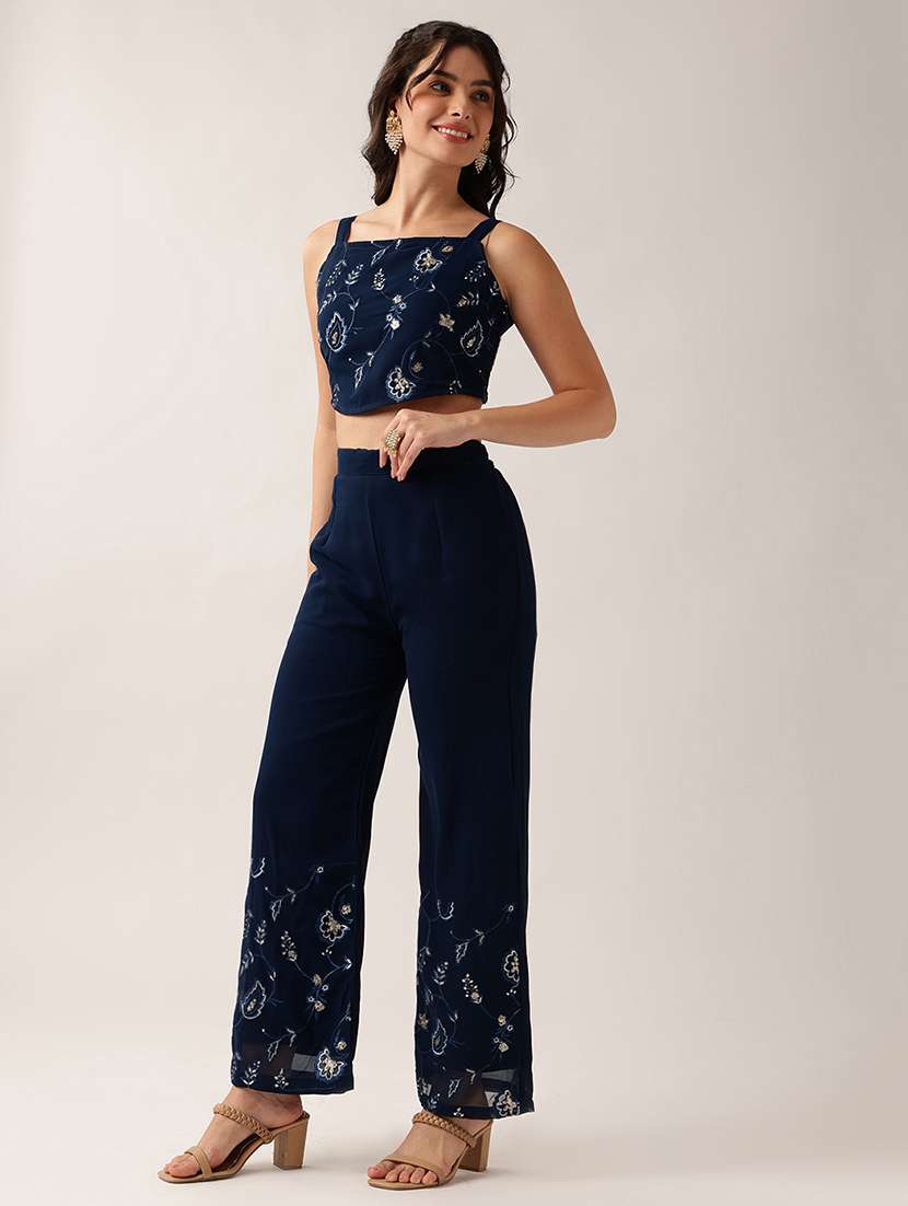 women embroidered sleeveless top and trouser co-ord set - 22604051 -  Standard Image - 3