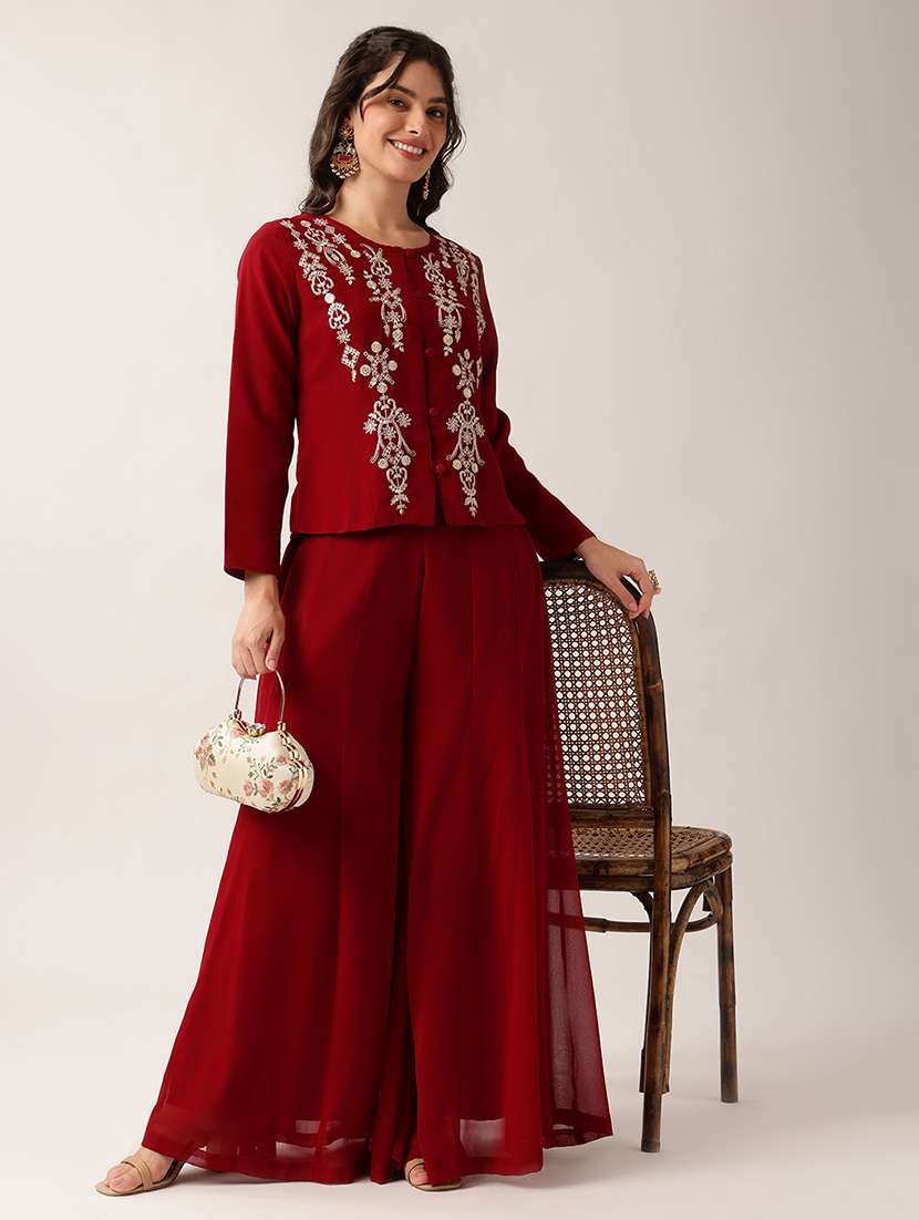 women embroidered long sleeves ethnic co-ord set