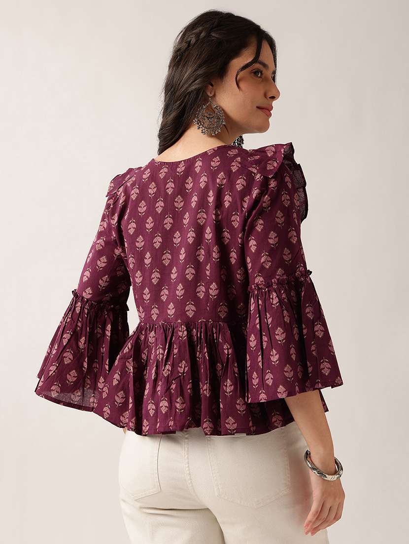 Women Printed Bell Sleeves Peplum Top - 22604066 -  Standard Image - 3