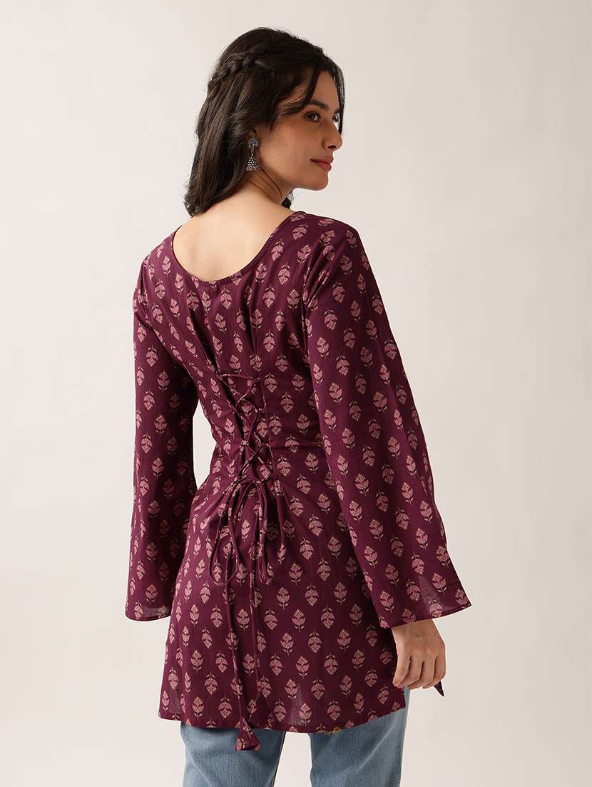 Women Printed Long Sleeves Straight Kurti - 22604078 -  Standard Image - 3