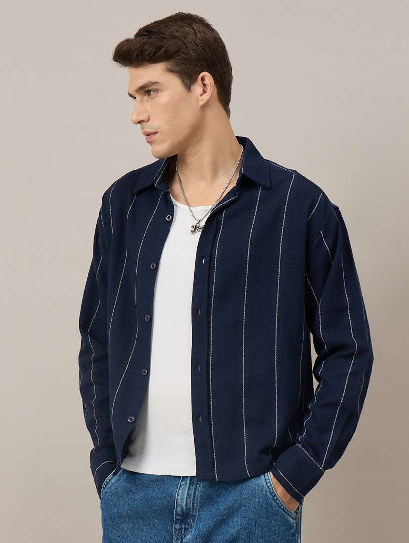men striped short sleeve oversized casual shirt - 22604081 -  Standard Image - 3