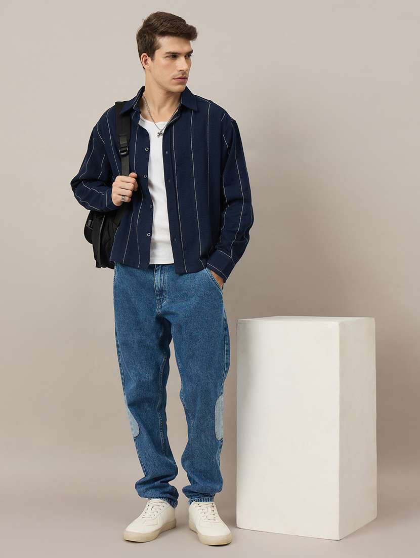 men striped short sleeve oversized casual shirt - 22604081 -  Standard Image - 5