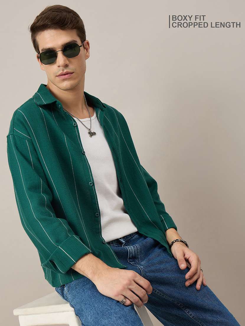 men striped short sleeve oversized casual shirt