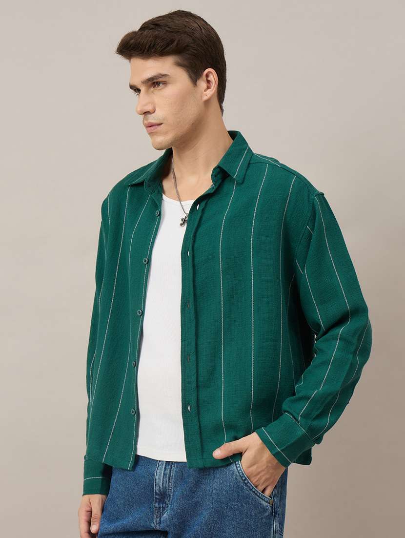 men striped short sleeve oversized casual shirt - 22604082 -  Standard Image - 3