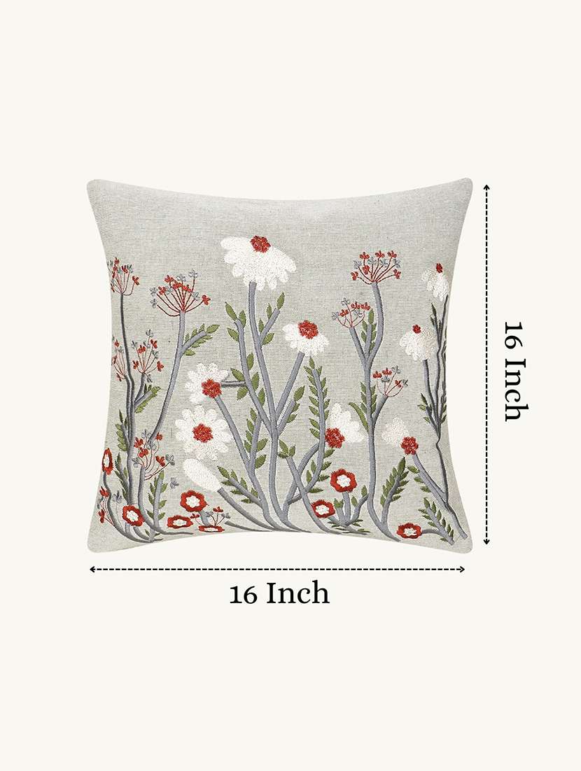 Floral Embroidered Cotton Cushion Cover With Zip Closure - 22604105 -  Standard Image - 3