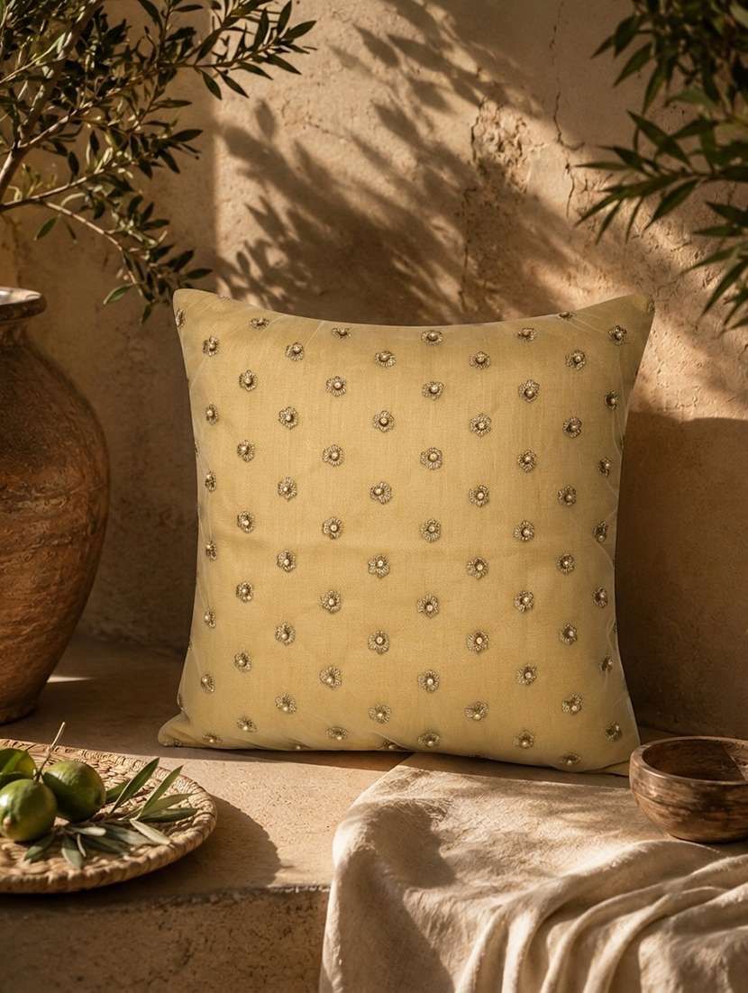 floral embroidered cotton cushion cover with zip closure