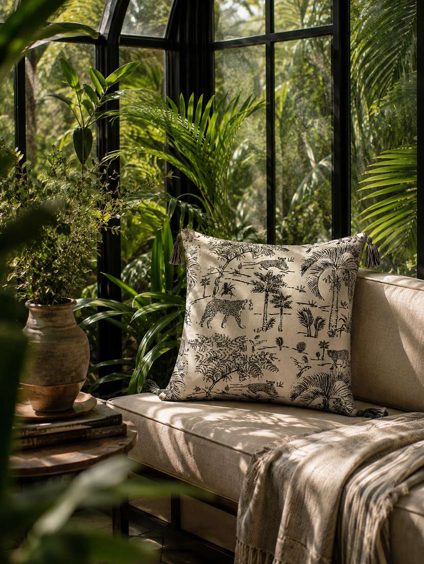 floral printed cotton cushion cover with zip closure
