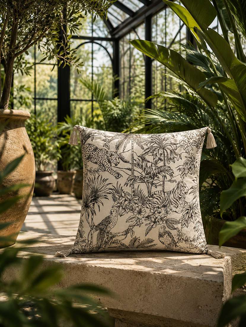 floral printed cotton cushion cover with zip closure