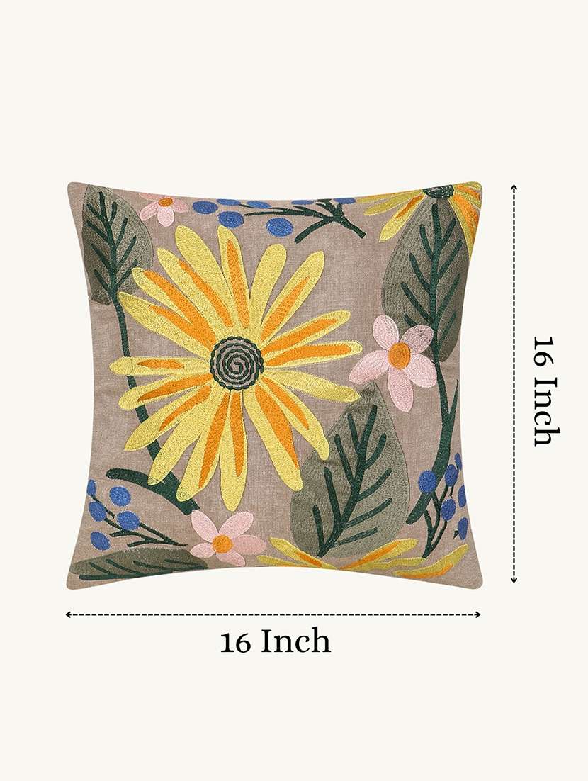floral embroidered cotton cushion cover with zip closure - 22604113 -  Standard Image - 3