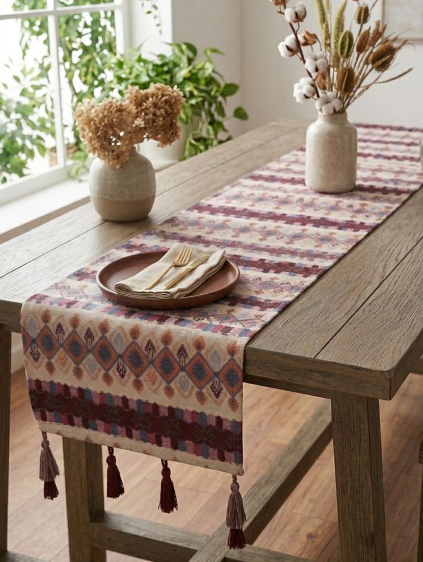 mezposh stave tribal cotton ivory table runner (6 seater)