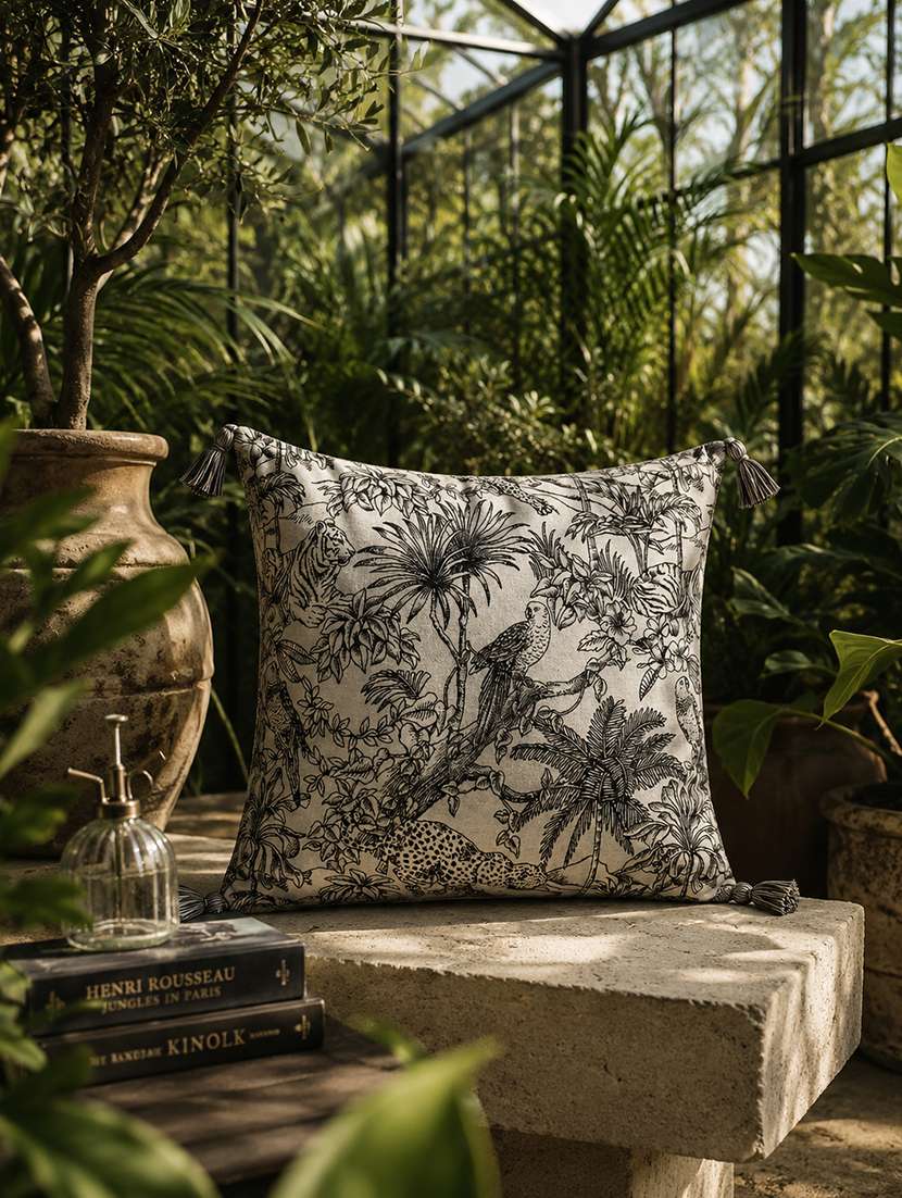 floral printed cotton cushion cover with zip closure