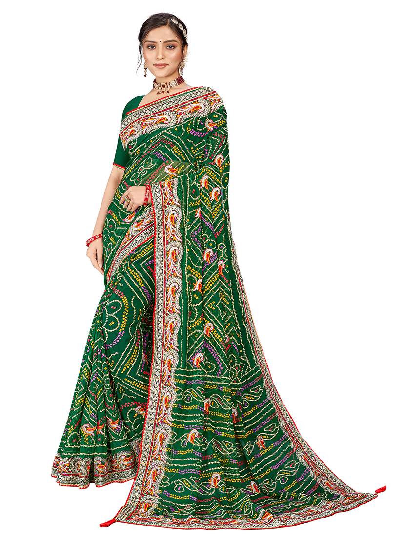 women bandhani printed saree with blouse