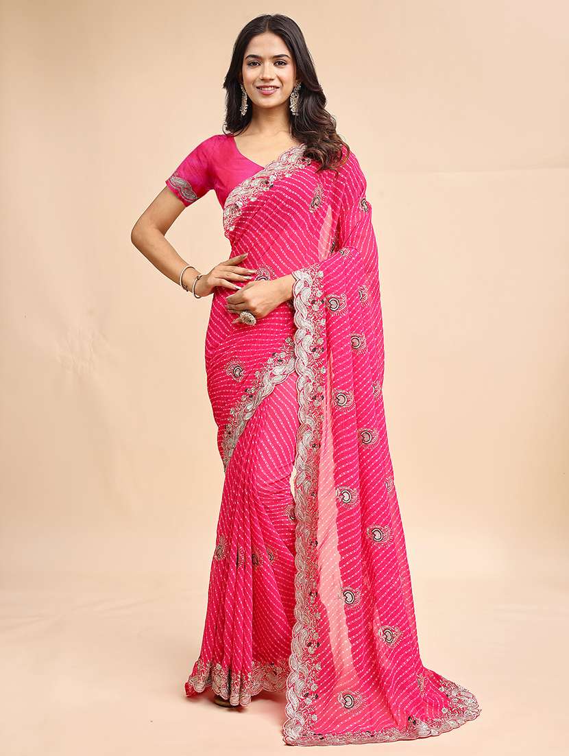 women leheriya printed saree with blouse