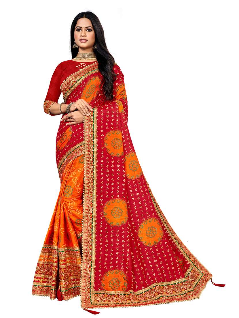 women bandhani printed half & half saree with blouse