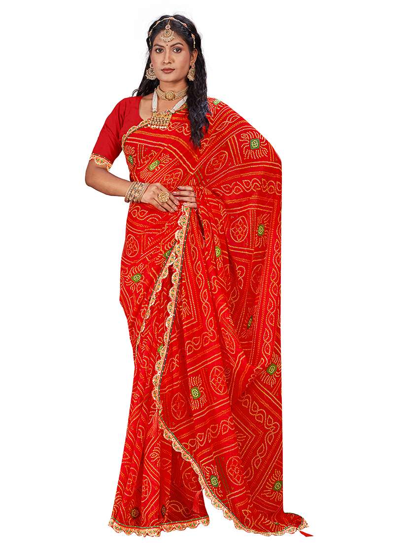 women bandhani printed saree with blouse
