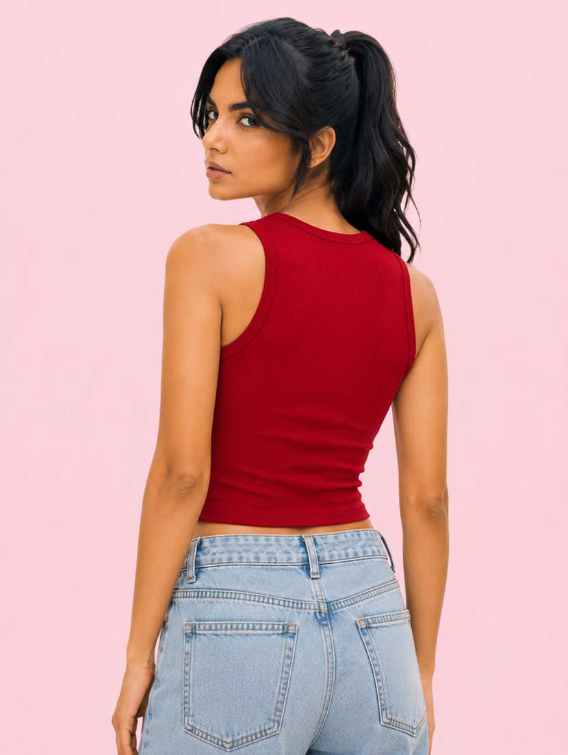 yonge women's sleeveless solid scoop neck maroon tank top - 22604253 -  Standard Image - 3
