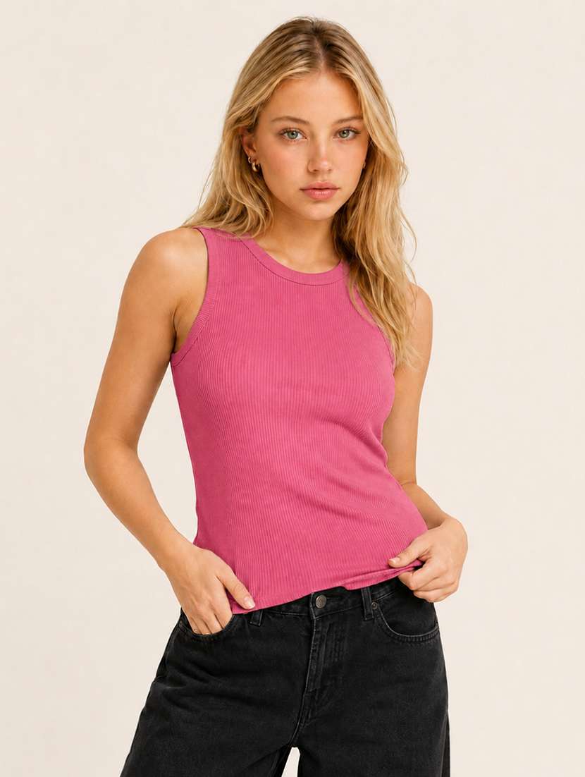 women self design sleeveless tank top