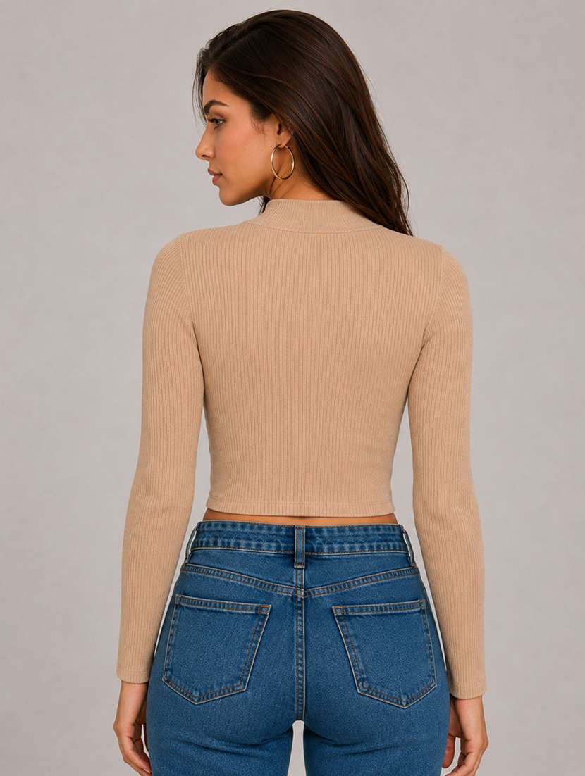 Women Self Design Long Sleeves Crop Top - 22604264 -  Standard Image - 3