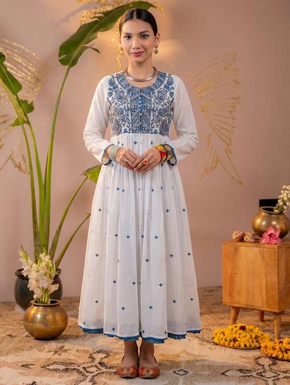 women embroidered long sleeves anarkali dress