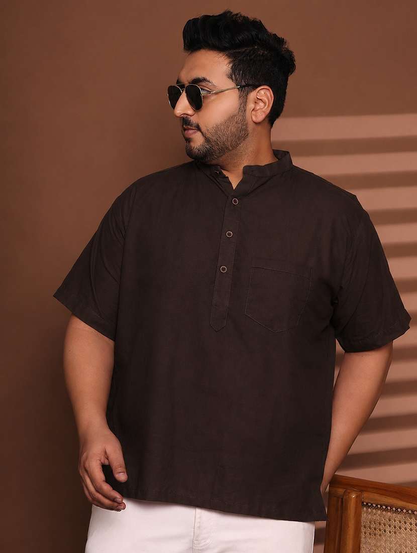men solid mandarin neck short kurta