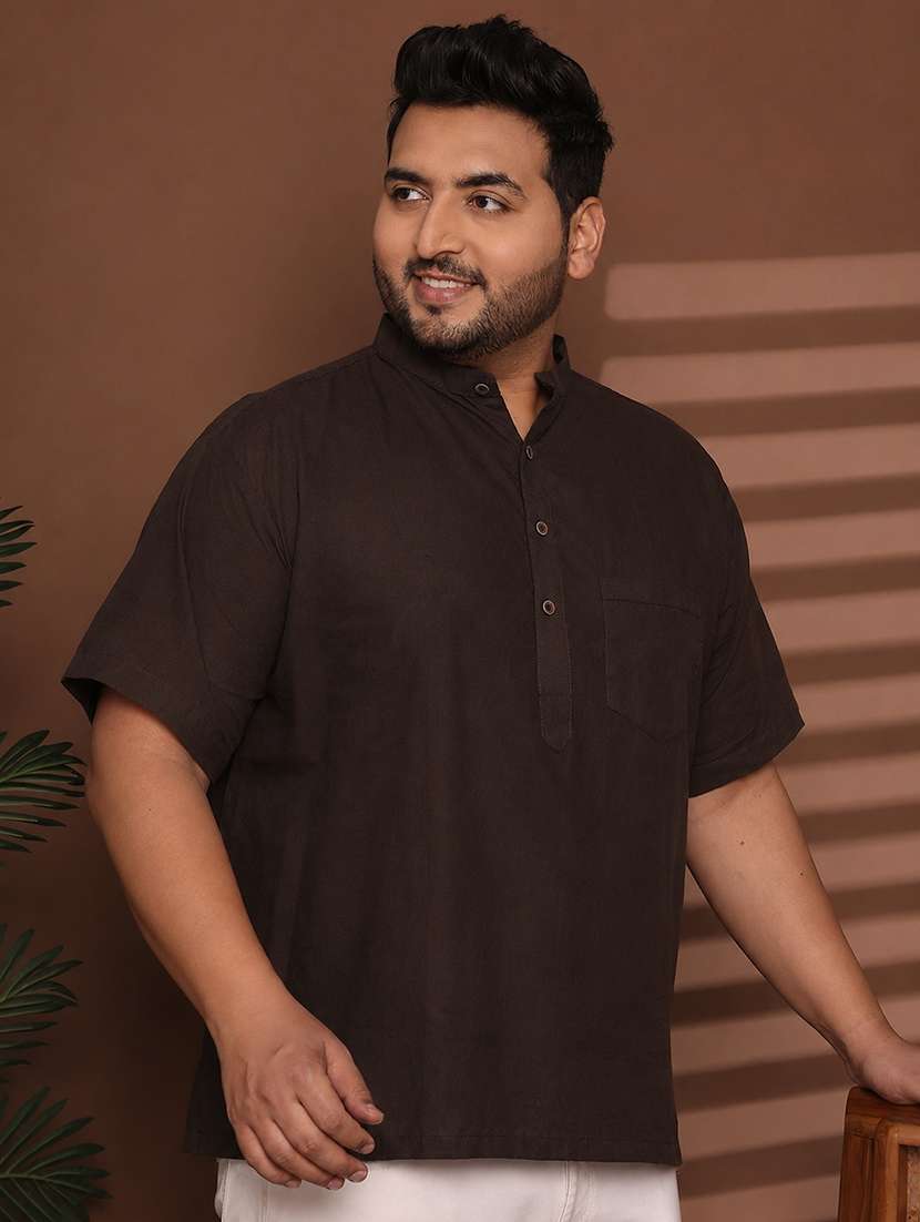 Men Solid Mandarin Neck Short Kurta - 22604312 -  Standard Image - 3