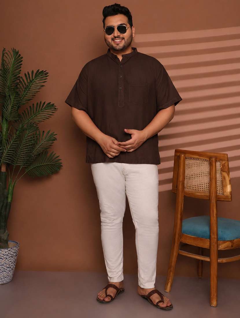 Men Solid Mandarin Neck Short Kurta - 22604312 -  Standard Image - 5