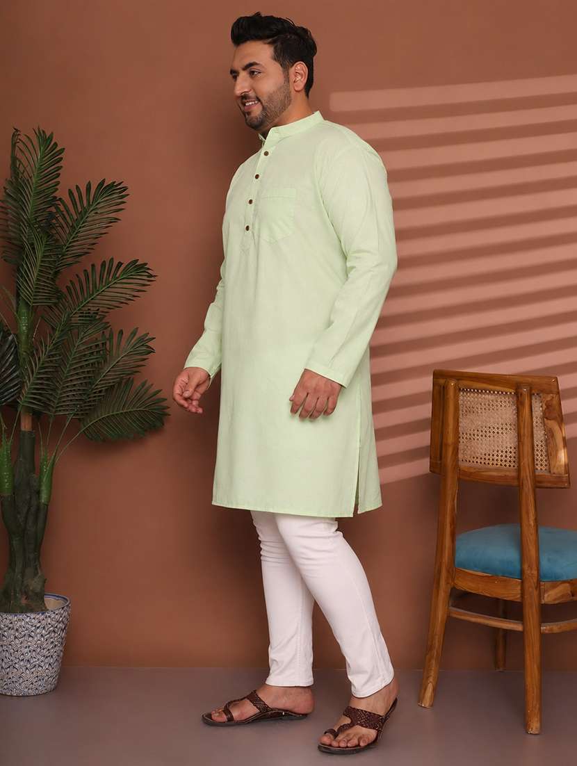 Men Solid Mandarin Neck Long Kurta - 22604313 -  Standard Image - 3