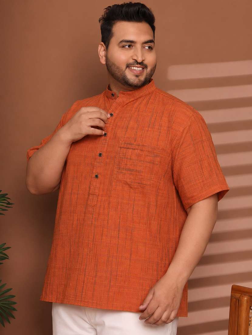 Men Self Design Mandarin Neck Short Kurta - 22604316 -  Standard Image - 3