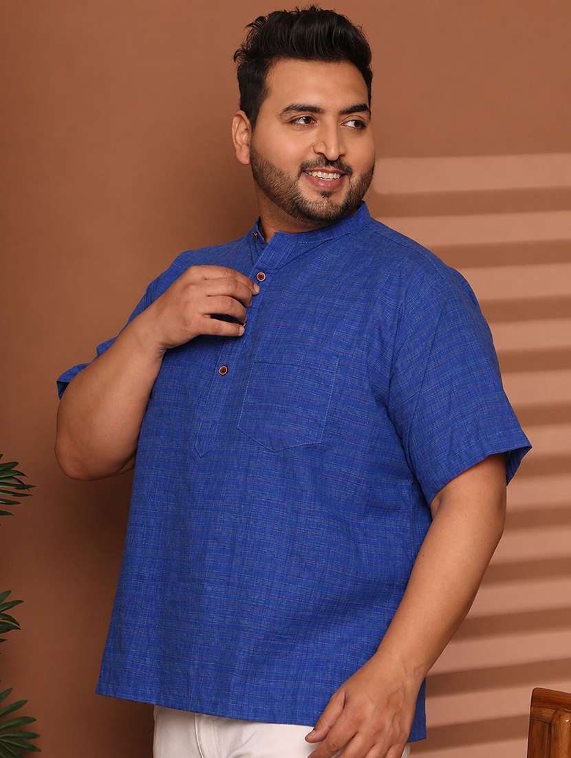 Men Self Design Mandarin Neck Short Kurta - 22604322 -  Standard Image - 3