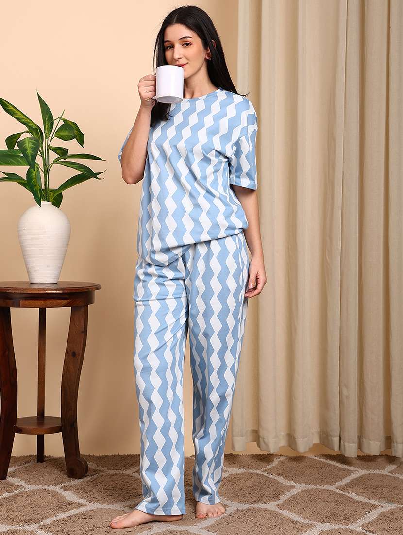 women printed short sleeves nightwear set