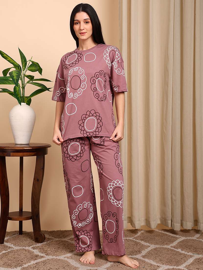 women printed short sleeves nightwear set