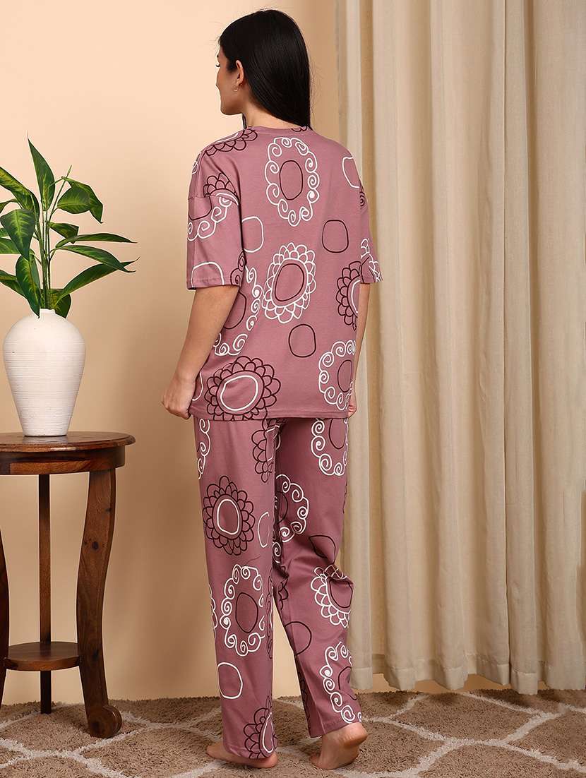 Women Printed Short Sleeves Nightwear Set - 22604343 -  Standard Image - 3