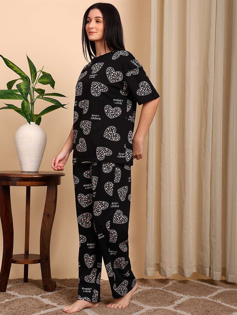 Women Printed Short Sleeves Nightwear Set - 22604344 -  Standard Image - 3