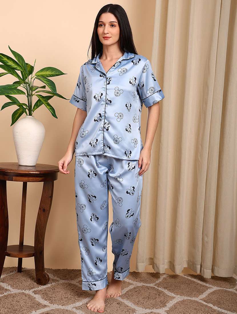 women printed short sleeves nightwear set