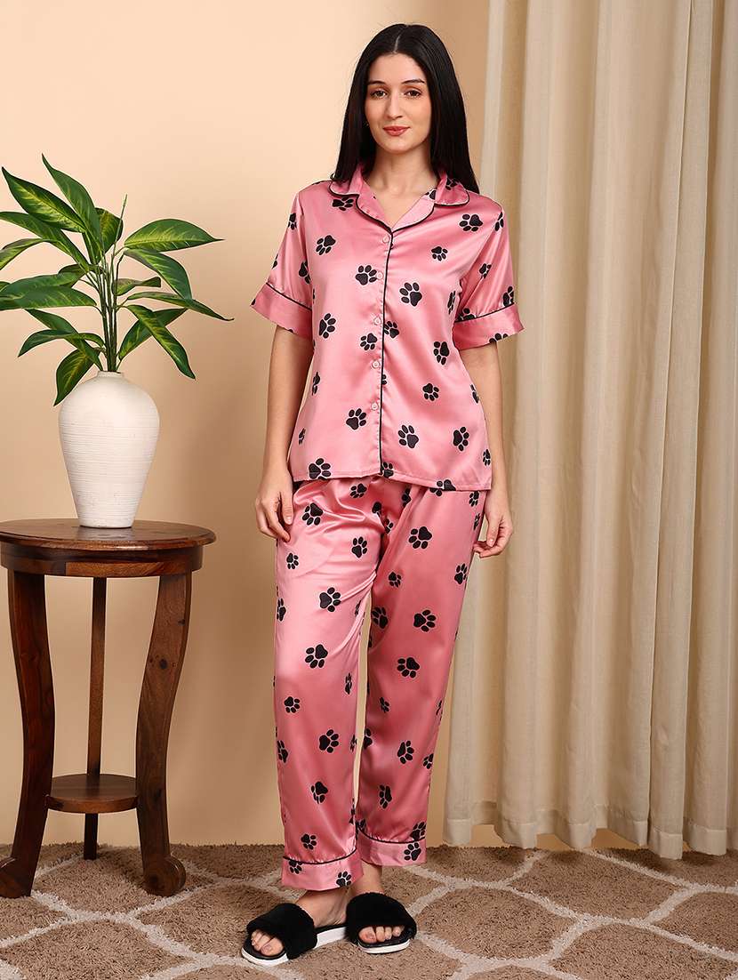 women printed short sleeves nightwear set