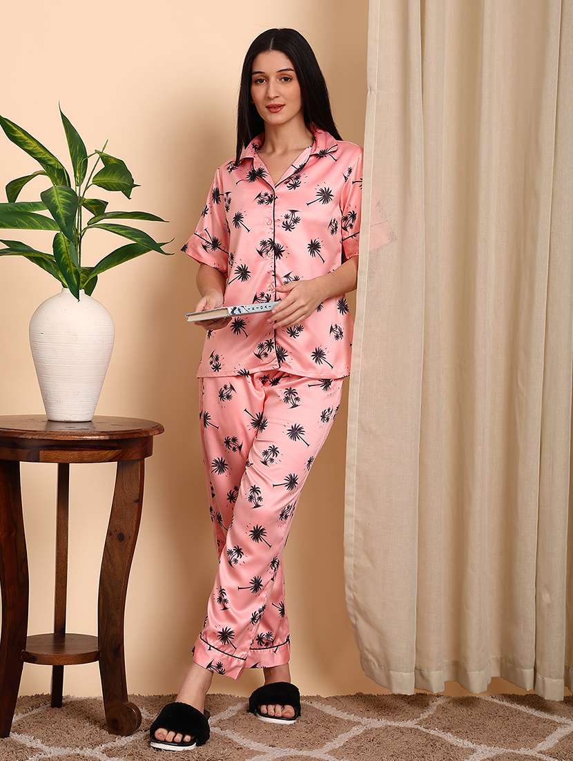 women printed short sleeves nightwear set